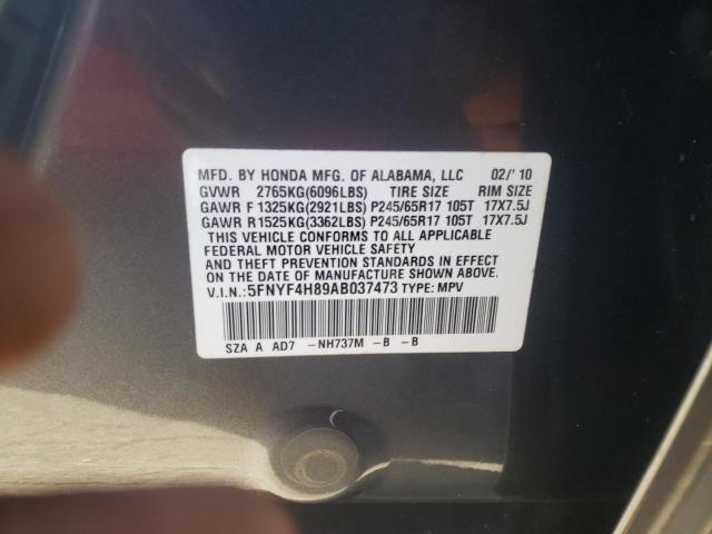 Photo 10 from auction – 2010 HONDA PILOT TOUR with VIN 5FNYF4H89AB037473