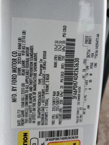 Photo 10 from auction – 2013 FORD FUSION SE with VIN 3FA6P0H74DR263630