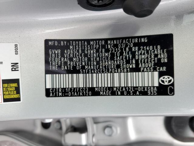 Photo 10 from auction – 2020 TOYOTA COROLLA SE with VIN 5YFS4RCE5LP048581