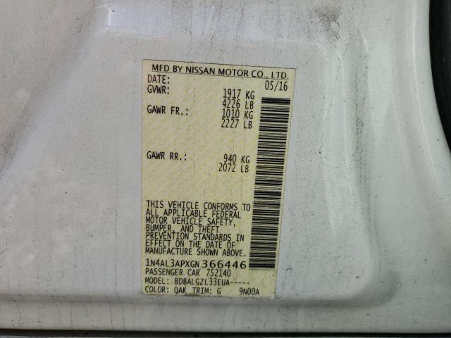 Photo 10 from auction – 2016 NISSAN ALTIMA with VIN 1N4AL3APXGN366446