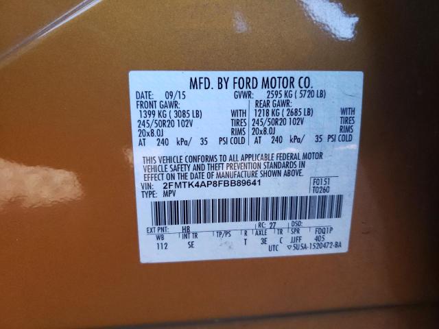 Photo 10 from auction – 2015 FORD EDGE SPORT with VIN 2FMTK4AP8FBB89641
