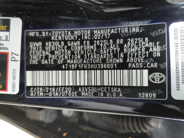 Photo 10 from auction – 2017 TOYOTA CAMRY LE with VIN 4T1BF1FK0HU396601