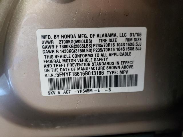 Foto 10 de la subasta – 2006 HONDA PILOT EX con VIN 5FNYF18616B013186