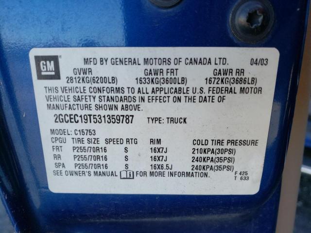 Photo 10 from auction – 2003 CHEVROLET SILVERADO with VIN 2GCEC19T531359787