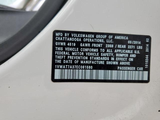 Photo 10 from auction – 2014 VOLKSWAGEN PASSAT S with VIN 1VWAT7A37EC081580