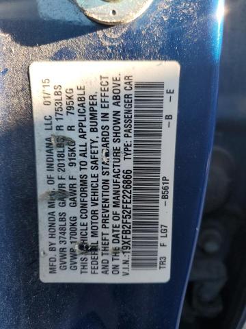 Photo 10 from auction – 2015 HONDA CIVIC LX with VIN 19XFB2F52FE226866