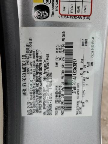 Photo 10 from auction – 2012 FORD FUSION S with VIN 3FAHP0GA1CR363897