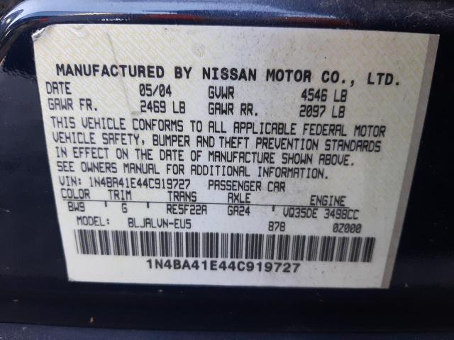 Photo 10 from auction – 2004 NISSAN MAXIMA SE/ with VIN 1N4BA41E44C919727