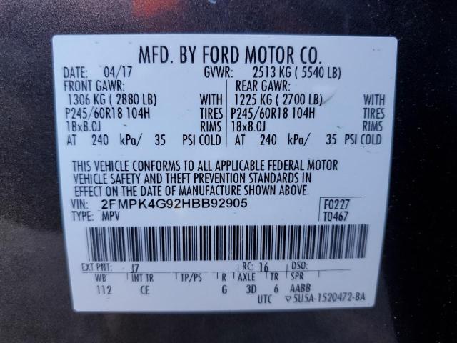 Photo 10 from auction – 2017 FORD EDGE SE with VIN 2FMPK4G92HBB92905