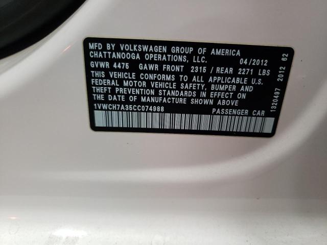 Photo 10 from auction – 2012 VOLKSWAGEN PASSAT SEL with VIN 1VWCH7A35CC074988