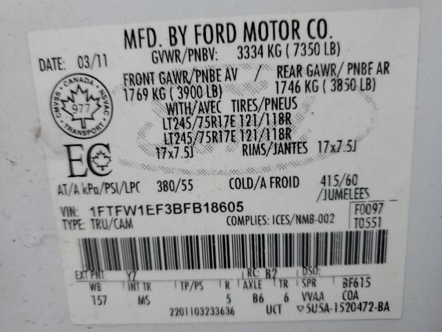 Photo 10 from auction – 2011 FORD F150 SUPER with VIN 1FTFW1EF3BFB18605