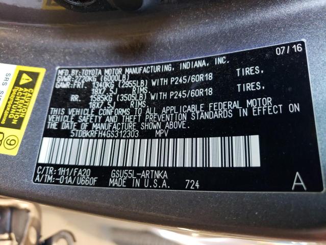 Photo 10 from auction – 2016 TOYOTA HIGHLANDER with VIN 5TDBKRFH4GS312303