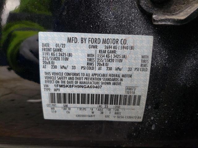 Photo 10 from auction – 2022 FORD EXPLORER L with VIN 1FMSK8FH9NGA69407