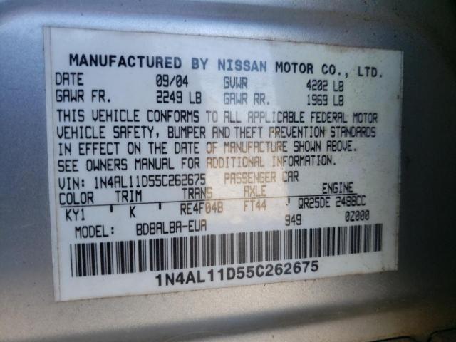 Photo 10 from auction – 2005 NISSAN ALTIMA S with VIN 1N4AL11D55C262675