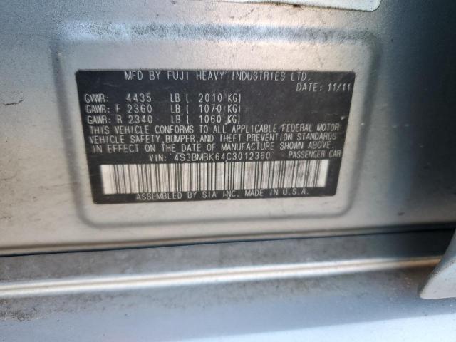 Photo 10 from auction – 2012 SUBARU LEGACY with VIN 4S3BMBK64C3012360