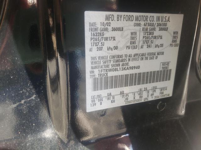 Photo 10 from auction – 2003 FORD F150 SUPER with VIN 1FTRW08L13KA98940