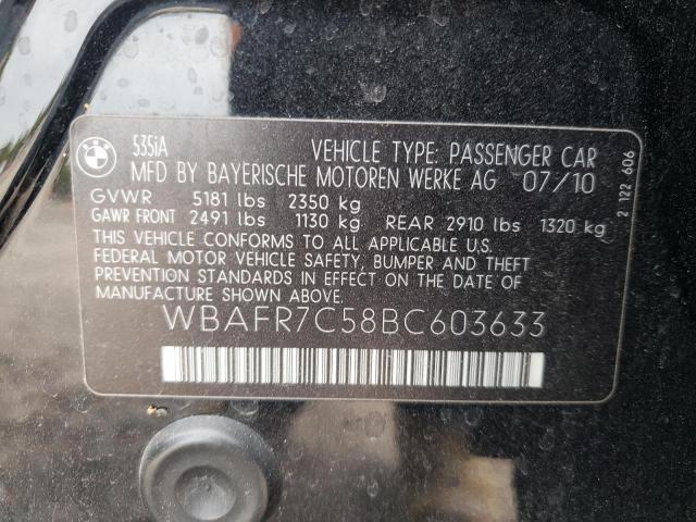 Photo 10 from auction – 2011 BMW 535 I with VIN WBAFR7C58BC603633