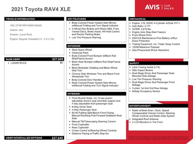Photo 10 from auction – 2021 TOYOTA RAV4 XLE with VIN 2T3W1RFV3MW180929