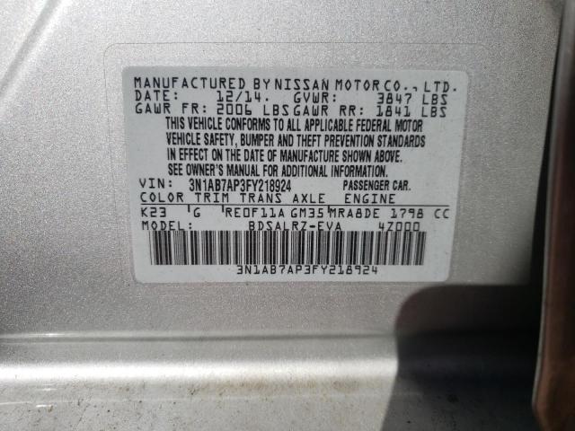 Photo 10 from auction – 2015 NISSAN SENTRA S with VIN 3N1AB7AP3FY218924