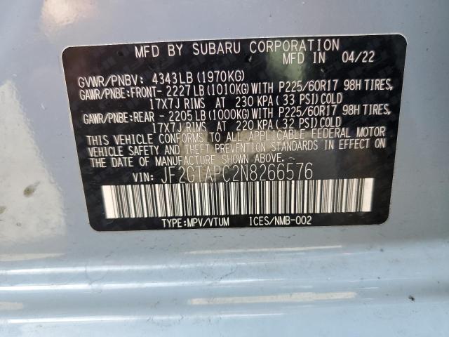 Photo 10 from auction – 2022 SUBARU CROSSTREK with VIN JF2GTAPC2N8266576