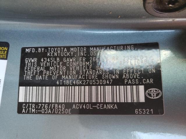 Photo 10 from auction – 2007 TOYOTA CAMARY with VIN 4T1BE46K27U530947