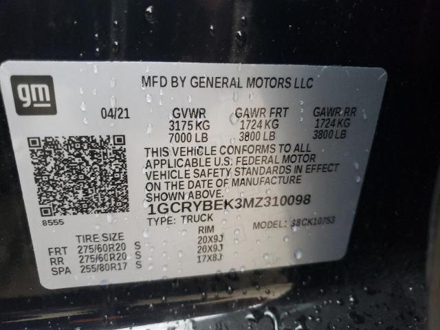 Photo 10 from auction – 2021 CHEVROLET SILVERADO with VIN 1GCRYBEK3MZ310098