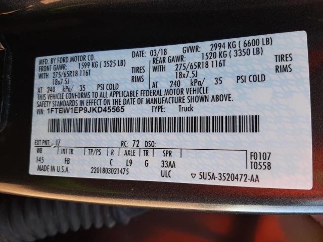 Photo 10 from auction – 2018 FORD F150 SUPER with VIN 1FTEW1EP9JKD45565