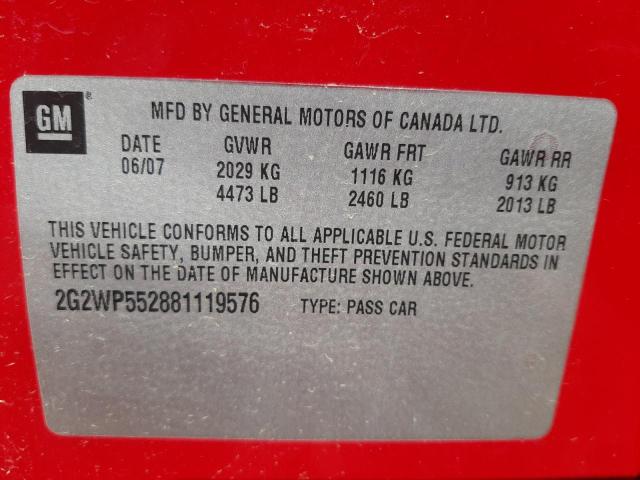 Photo 10 from auction – 2008 PONTIAC GRAND PRIX with VIN 2G2WP552881119576