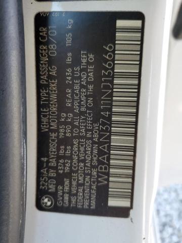 Photo 10 from auction – 2001 BMW 325 I with VIN WBAAN37411NJ13666