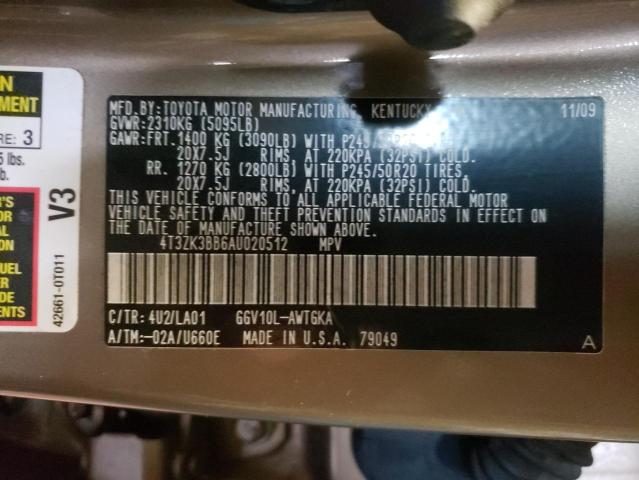 Photo 10 from auction – 2010 TOYOTA VENZA with VIN 4T3ZK3BB6AU020512