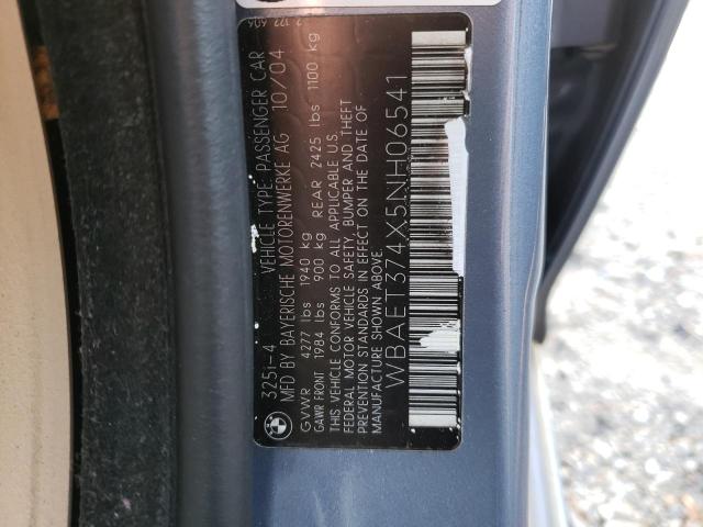 Photo 10 from auction – 2005 BMW 325 I with VIN WBAET374X5NH06541