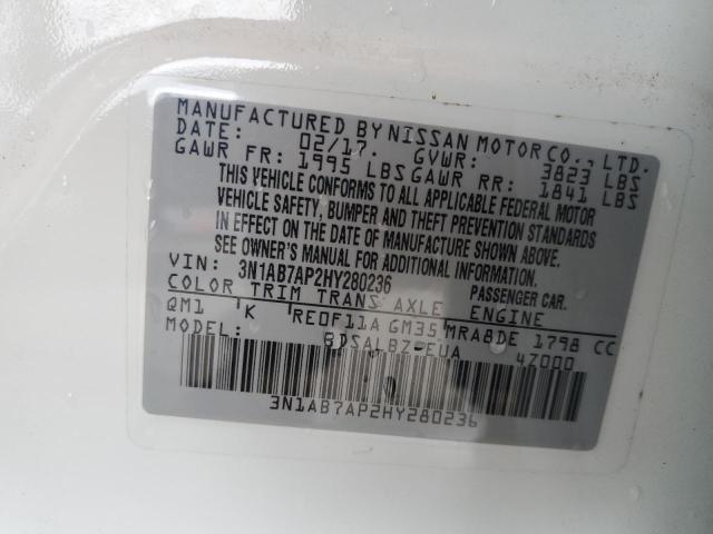 Photo 10 from auction – 2017 NISSAN SENTRA S with VIN 3N1AB7AP2HY280236