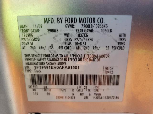 Photo 10 from auction – 2010 FORD F150 SUPER with VIN 1FTFW1EV0AFA91501
