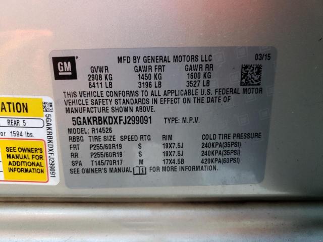 Photo 10 from auction – 2015 BUICK ENCLAVE with VIN 5GAKRBKDXFJ299091
