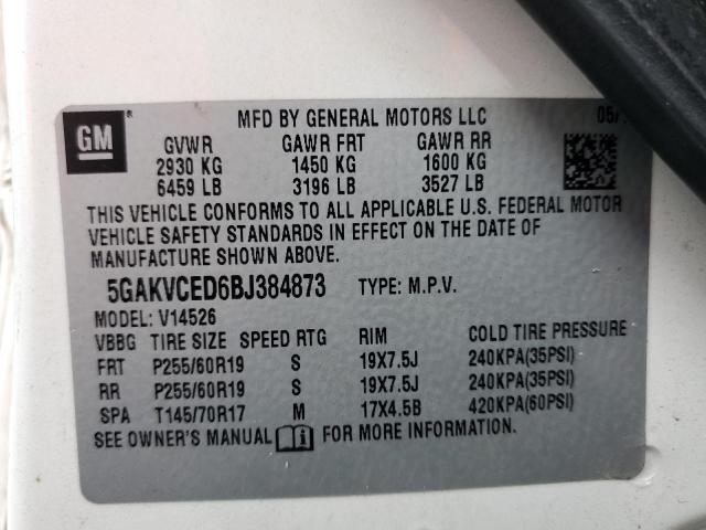 Photo 10 from auction – 2011 BUICK ENCLAVE with VIN 5GAKVCED6BJ384873