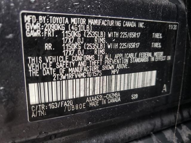 Photo 10 from auction – 2021 TOYOTA RAV4 XLE with VIN 2T3W1RFV4MC101575