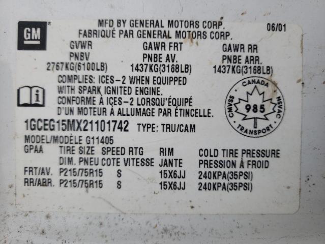 Photo 10 from auction – 2002 CHEVROLET EXPRESS G1 with VIN 1GCEG15MX21101742