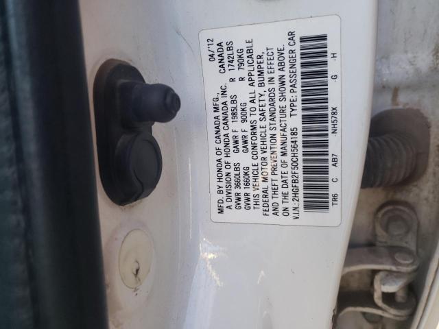 Photo 10 from auction – 2012 HONDA CIVIC LX with VIN 2HGFB2F50CH564185