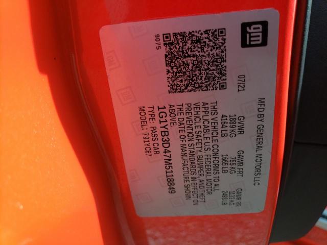 Photo 10 from auction – 2021 CHEVROLET CORVETTE S with VIN 1G1YB3D47M5118849