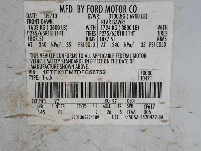 Photo 10 from auction – 2013 FORD F150 SUPER with VIN 1FTEX1EM7DFC66752