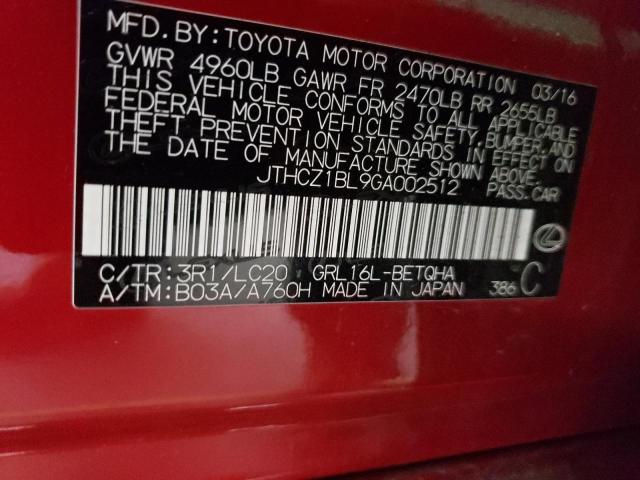 Photo 10 from auction – 2016 LEXUS GS 350 with VIN JTHCZ1BL9GA002512