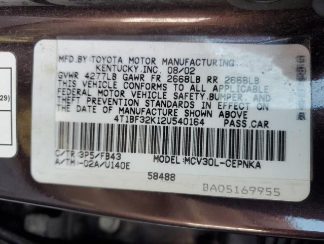 Photo 10 from auction – 2002 TOYOTA CAMRY LE with VIN 4T1BF32K12U540164