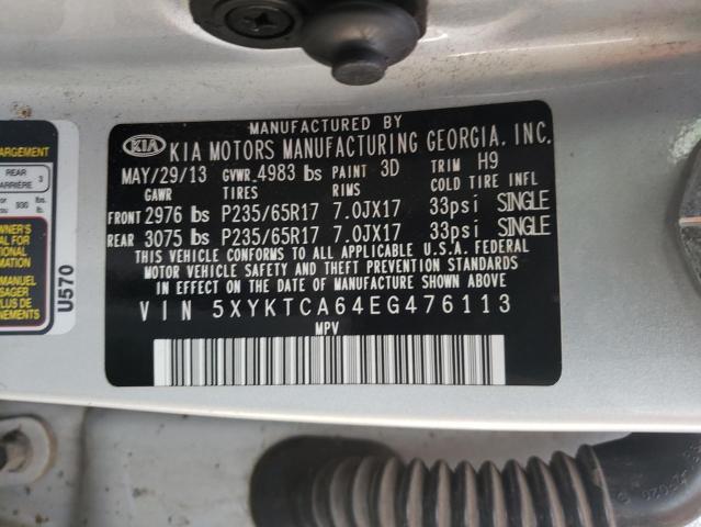 Photo 10 from auction – 2014 KIA SORENTO LX with VIN 5XYKTCA64EG476113