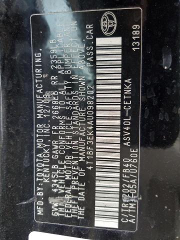 Photo 10 from auction – 2010 TOYOTA CAMRY BASE with VIN 4T1BF3EK4AU098202
