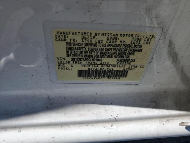 Photo 10 from auction – 2012 NISSAN VERSA S with VIN 3N1CN7AP2CL927840