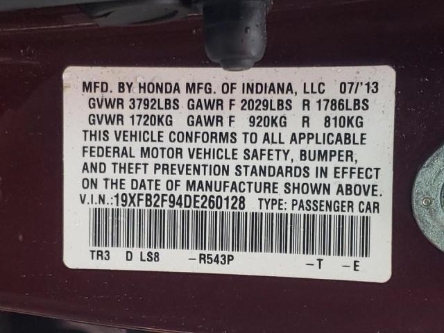 Photo 10 from auction – 2013 HONDA CIVIC EXL with VIN 19XFB2F94DE260128