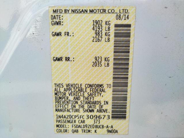 Photo 10 from auction – 2015 NISSAN LEAF S with VIN 1N4AZ0CP5FC309673