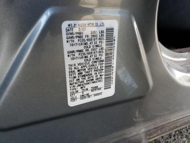 Photo 10 from auction – 2007 NISSAN MURANO SL with VIN JN8AZ08W17W647652