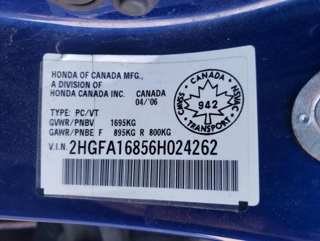 Photo 10 from auction – 2006 HONDA CIVIC EX with VIN 2HGFA16856H024262
