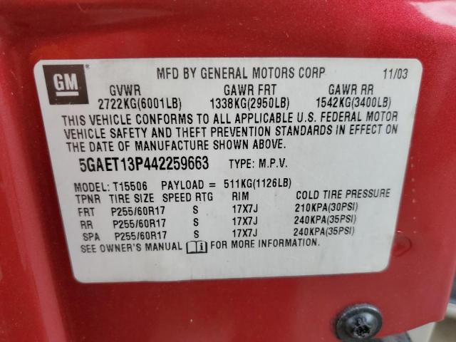 Photo 10 from auction – 2004 BUICK RAINIER CX with VIN 5GAET13P442259663